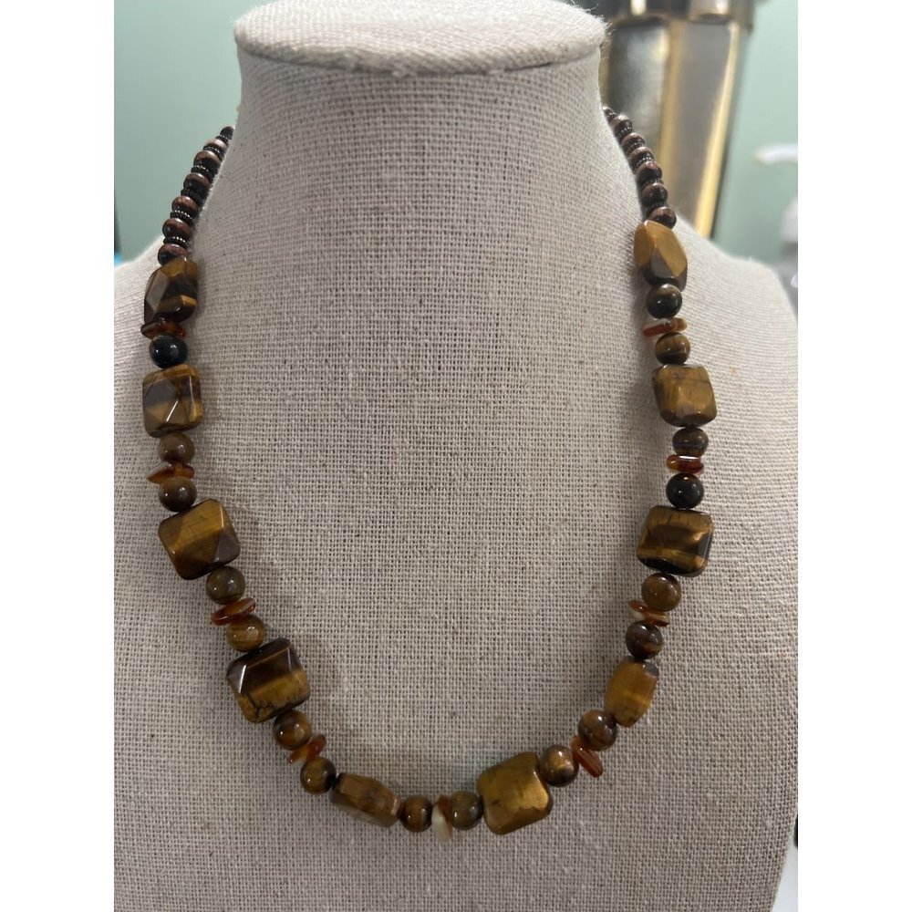Genuine Tiger Eye Toggle Closure Necklace -- 18"